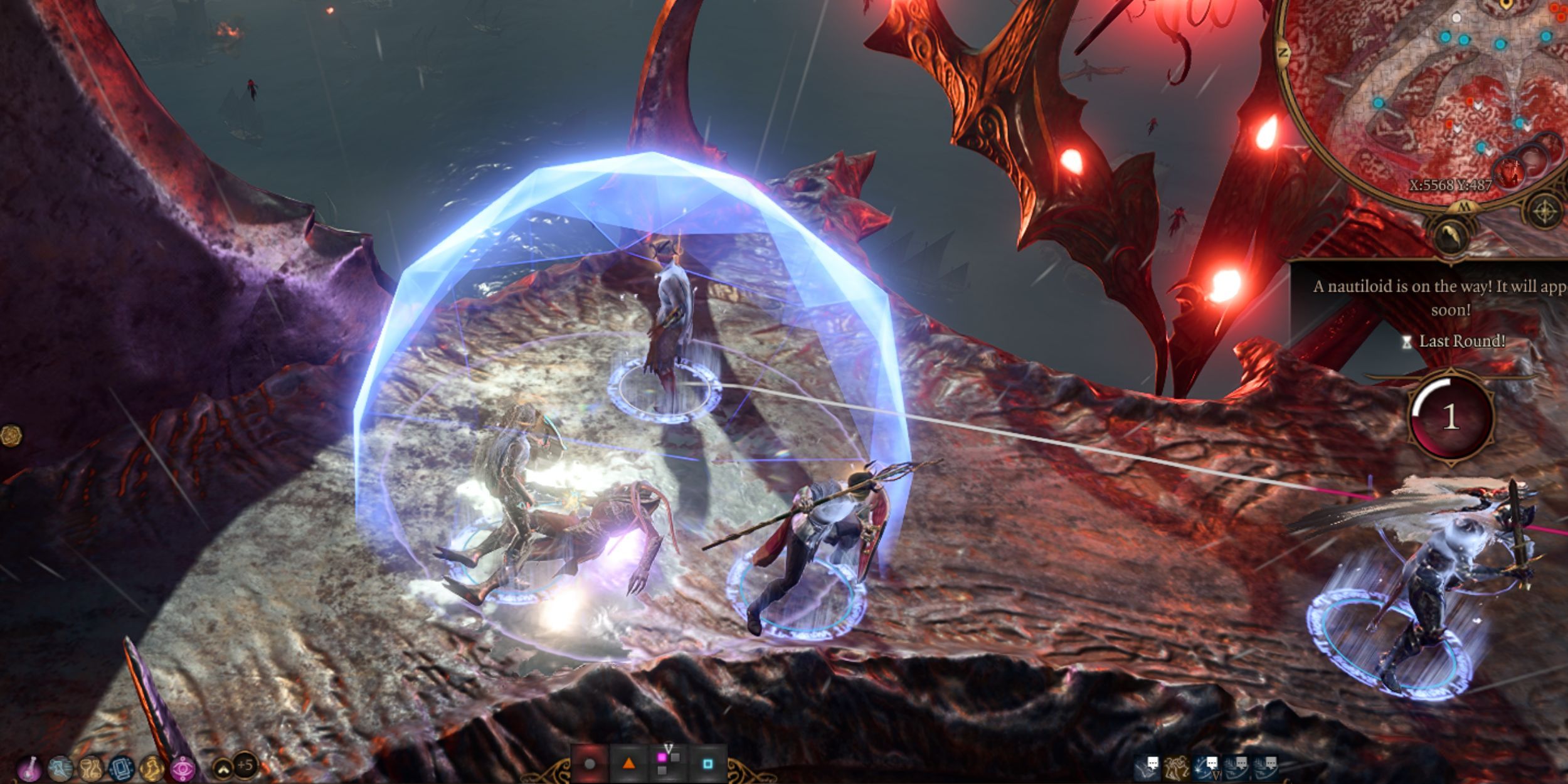 A Globe Of Invulnerability cast in the battle against the Netherbrain in Baldur's Gate 3.