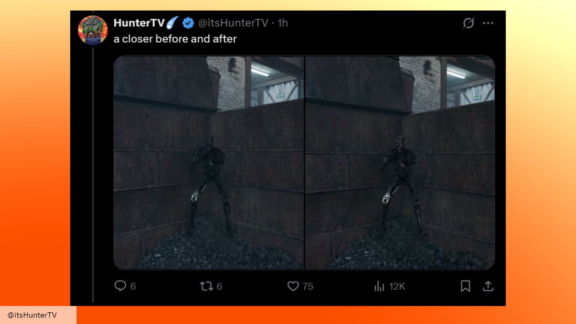 Black Ops 6: A screenshot of an X post comparing images of the T-800 skin