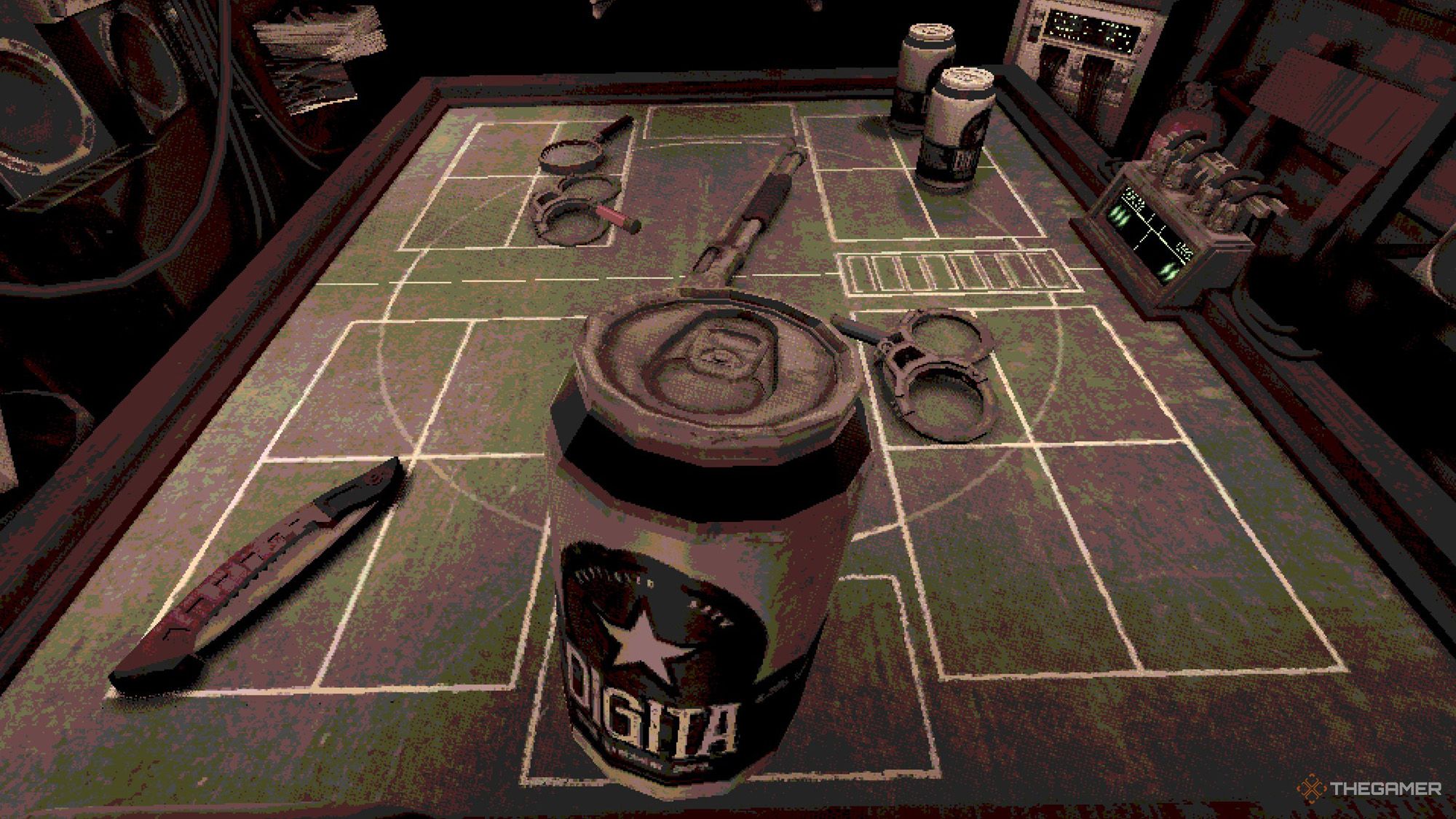 A beer can in Buckshot Roulette.