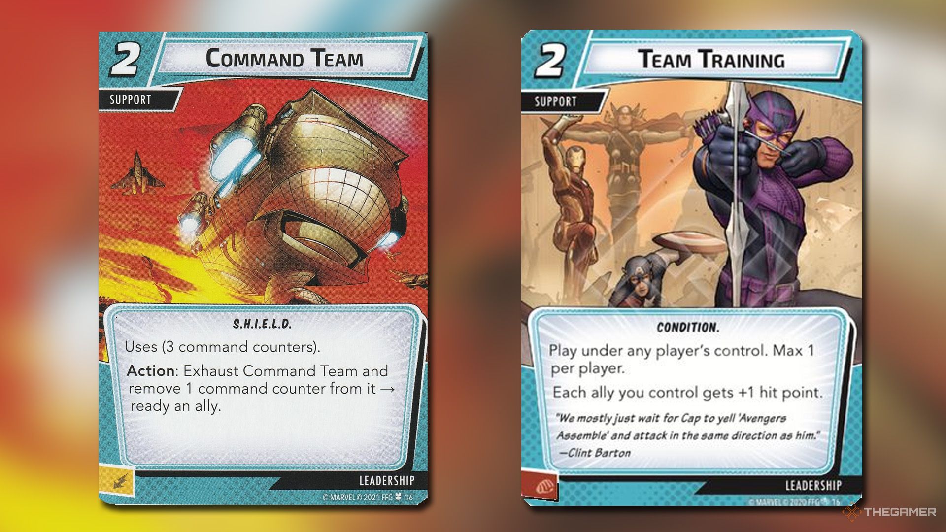 Command Team and Team Training cards from Marvel Champions.