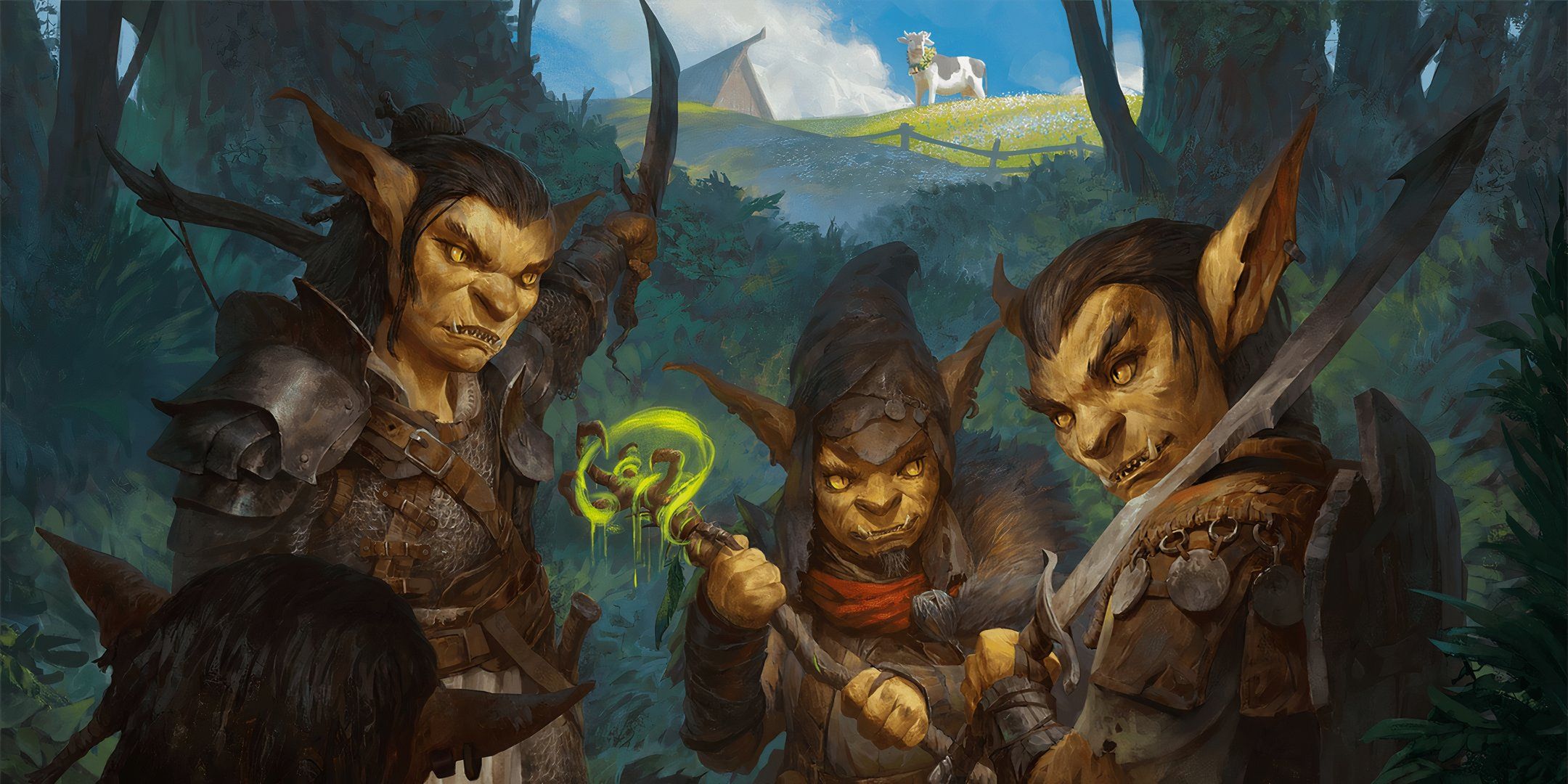 A trio of goblins lurking in the shadows in Dungeons & Dragons