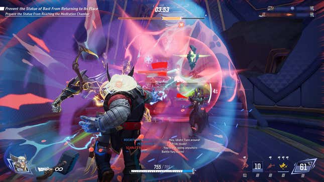 Thor attacks several enemies in front of him.