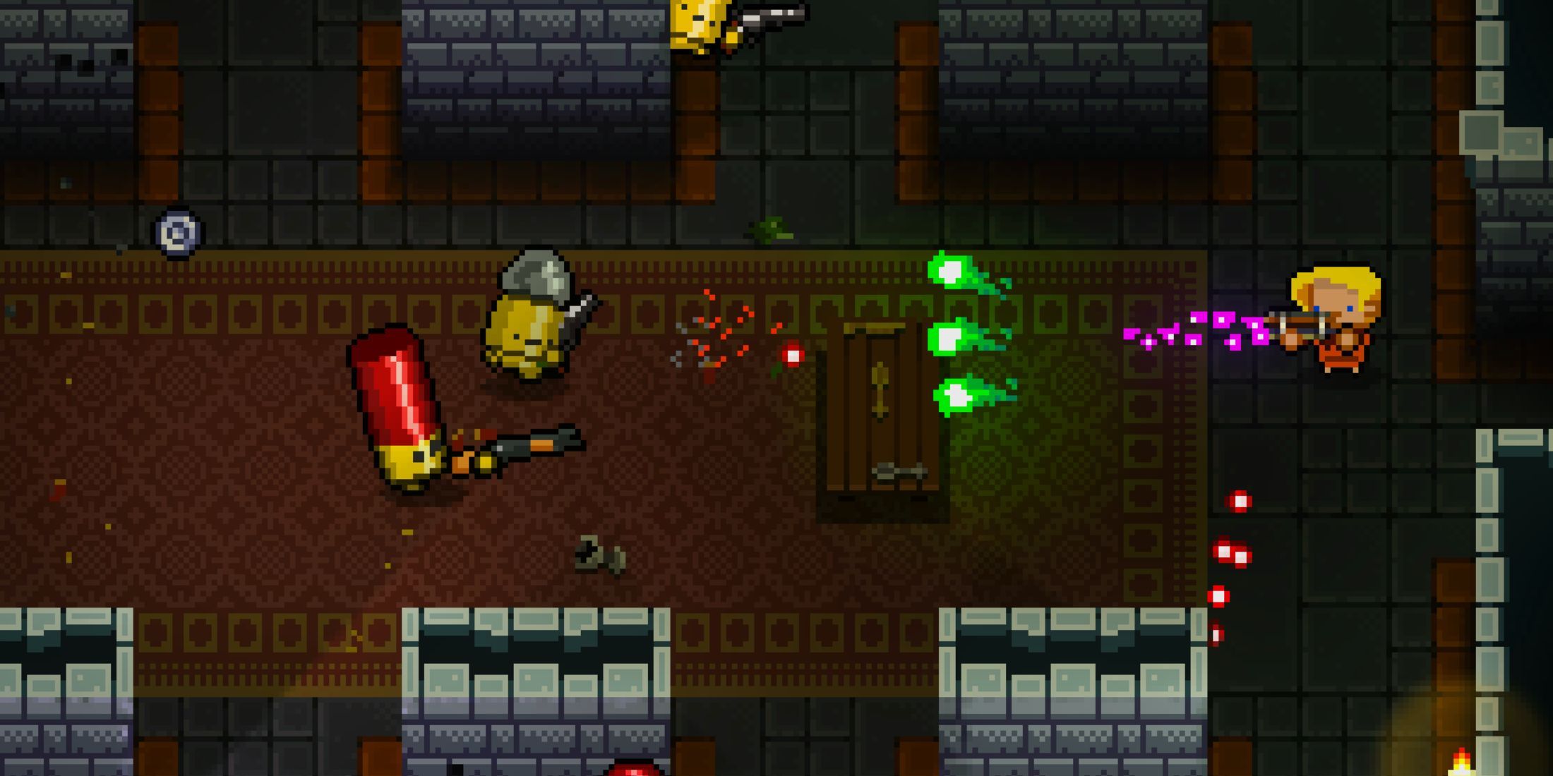 Convict shooting out green bullets.