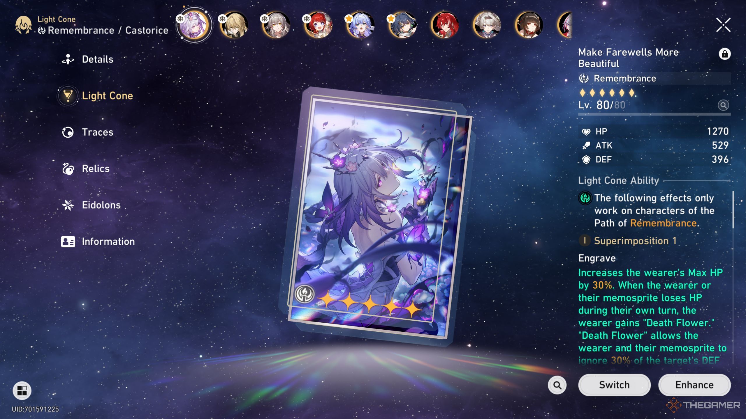 Honkai Star Rail Castorice light cone screen.
