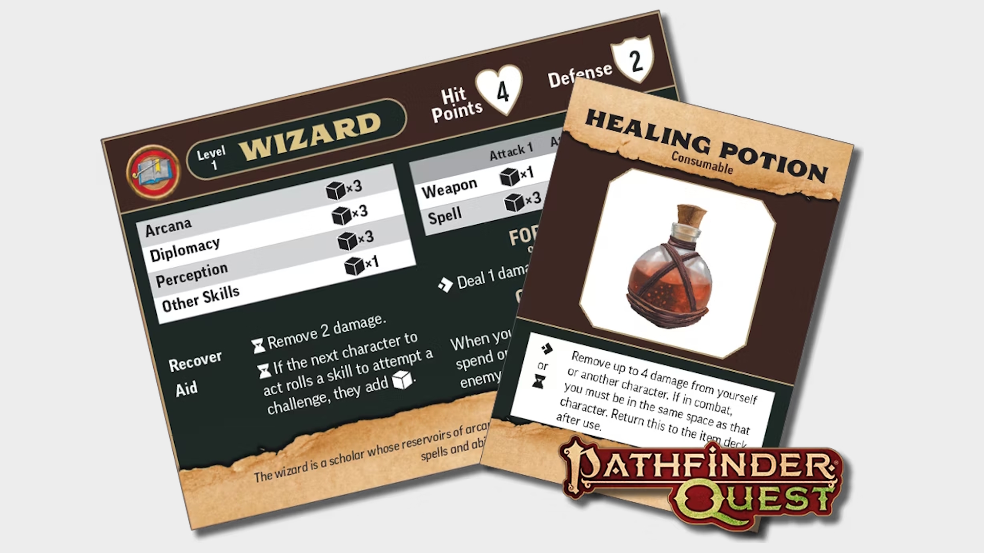 The Pathfinder Quest board game character sheets and items