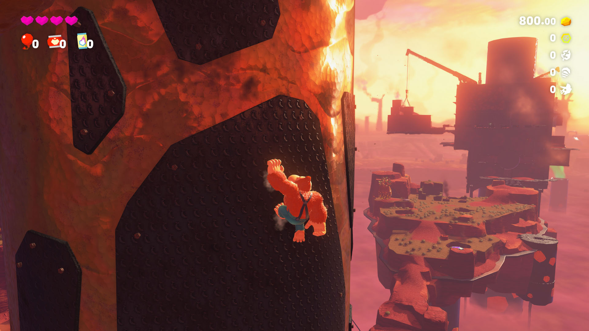 Donkey Kong climbs up a mountain in Donkey Kong Bananza