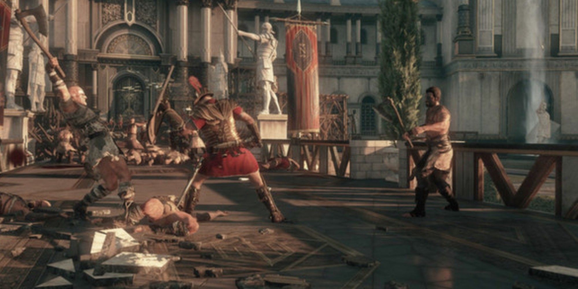 Marius Titus fighting barbarians on the bridge