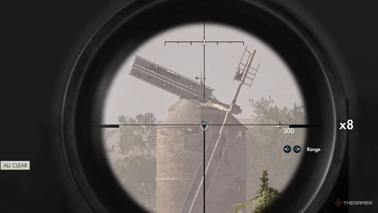 A view through the scope of the Lee NO. 4 sniper rifle in Sniper Elite: Resistance.