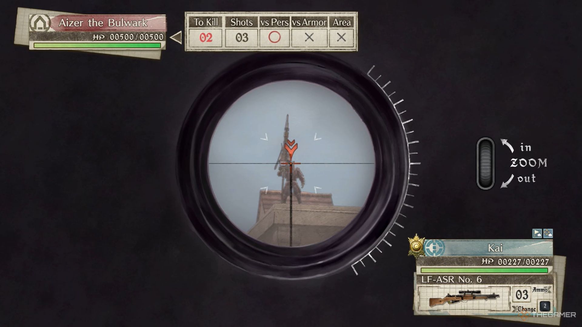 A view through the scope of the sniper rifle in Valkyria Chronicles 4.