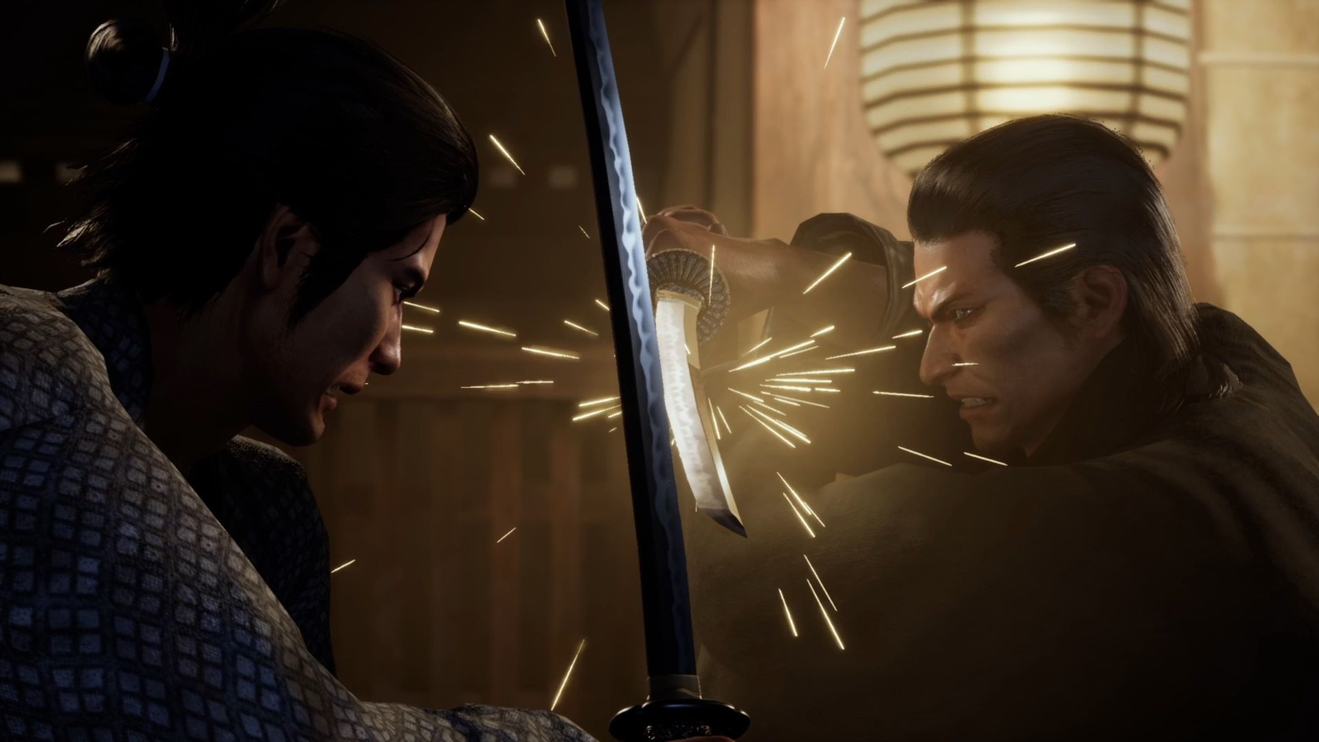 Like A Dragon Ishin, Ryoma clashing swords with Izo.