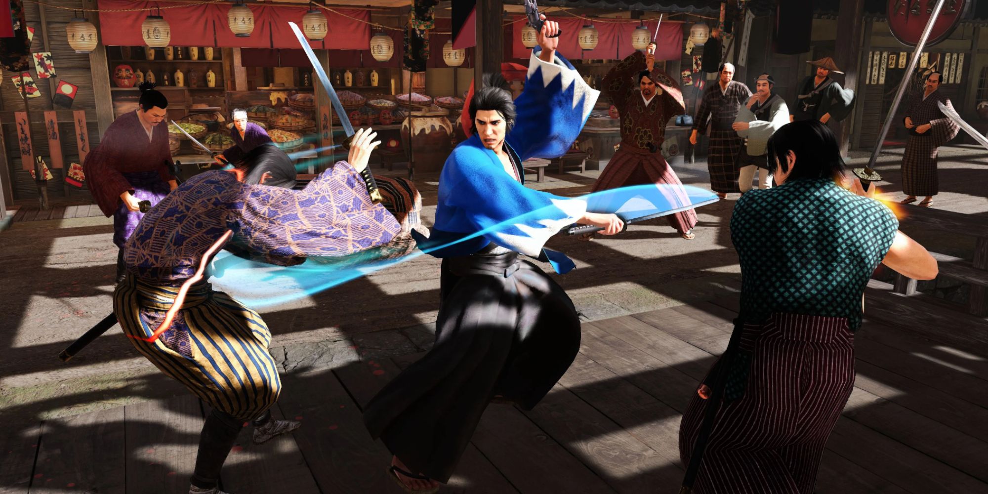 Like a Dragon Ishin - Ryoma fending off foes with the Wild Dancer style