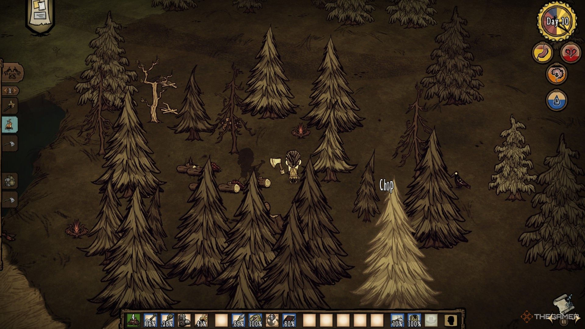 Maxwell farming wood in Don't Starve Together.