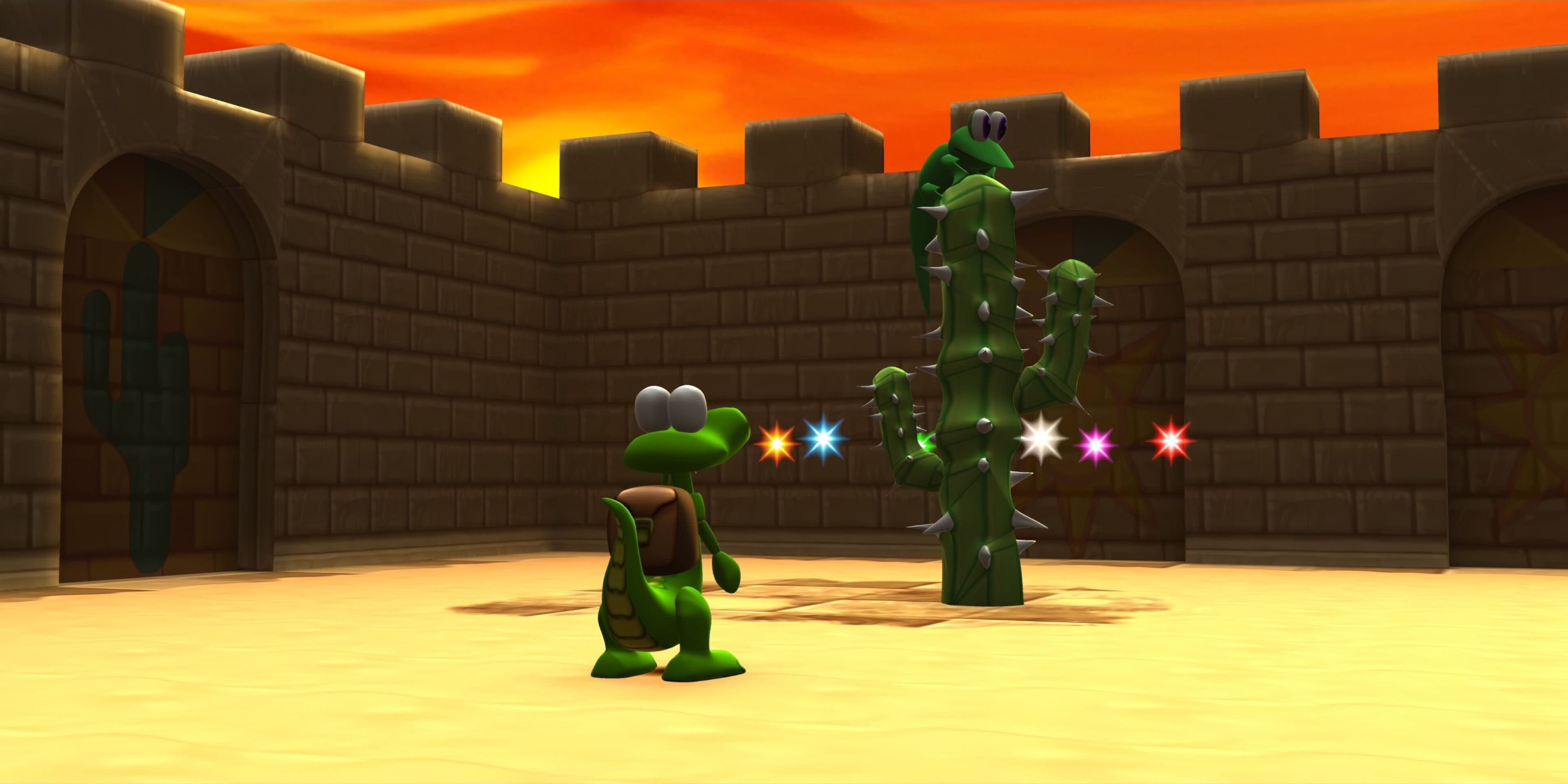 croc looking up at a cactus in legend of the gobbos.