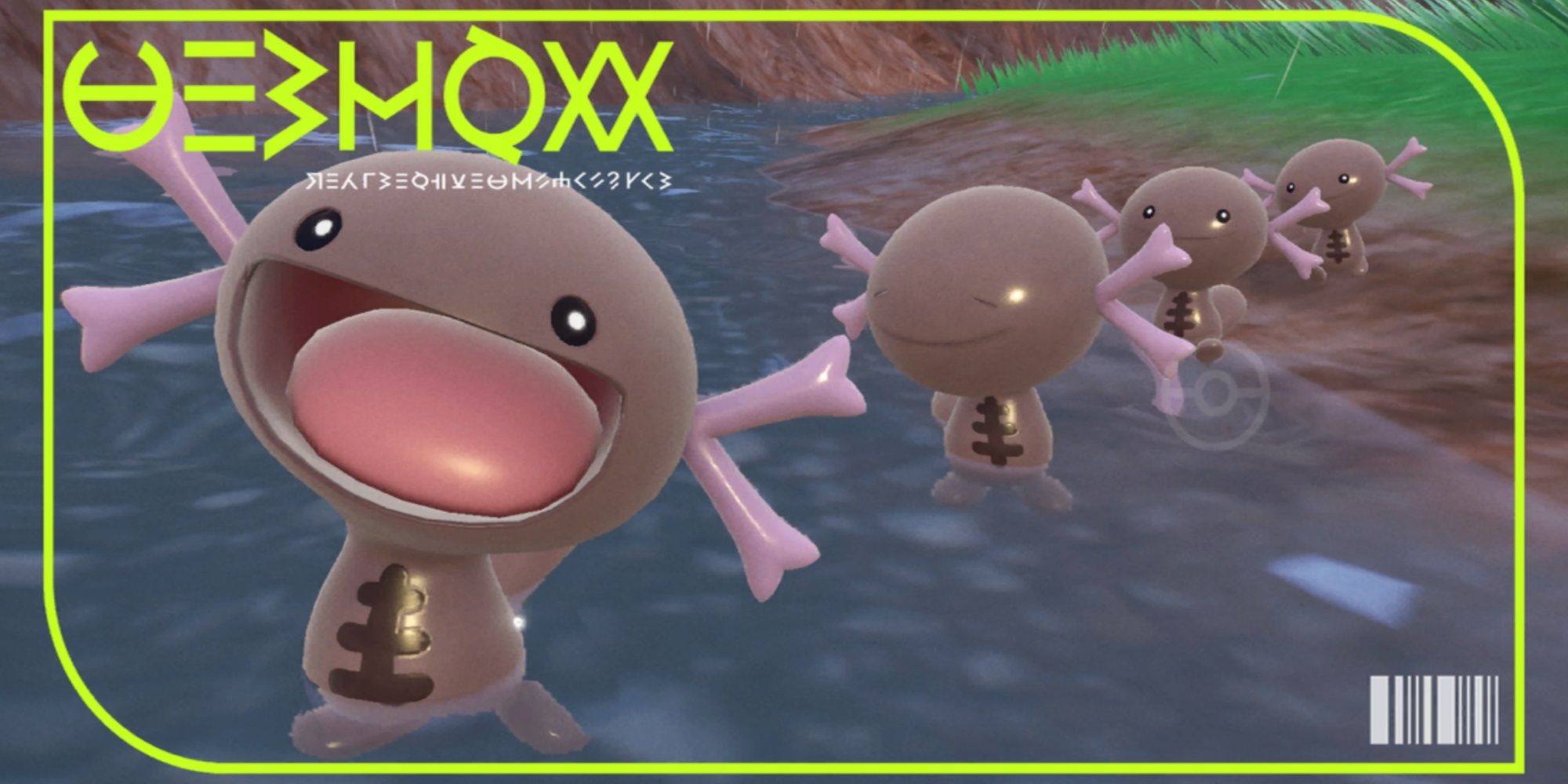 a line of paldean wooper walking through water in pokemon scarlet and violet