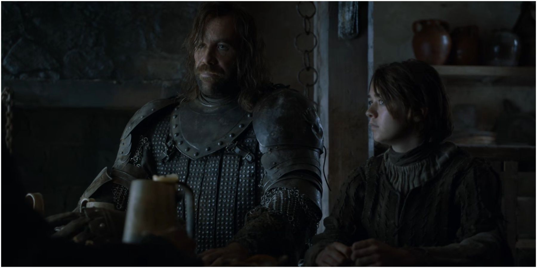 The Hound and Arya in Game of Thrones.