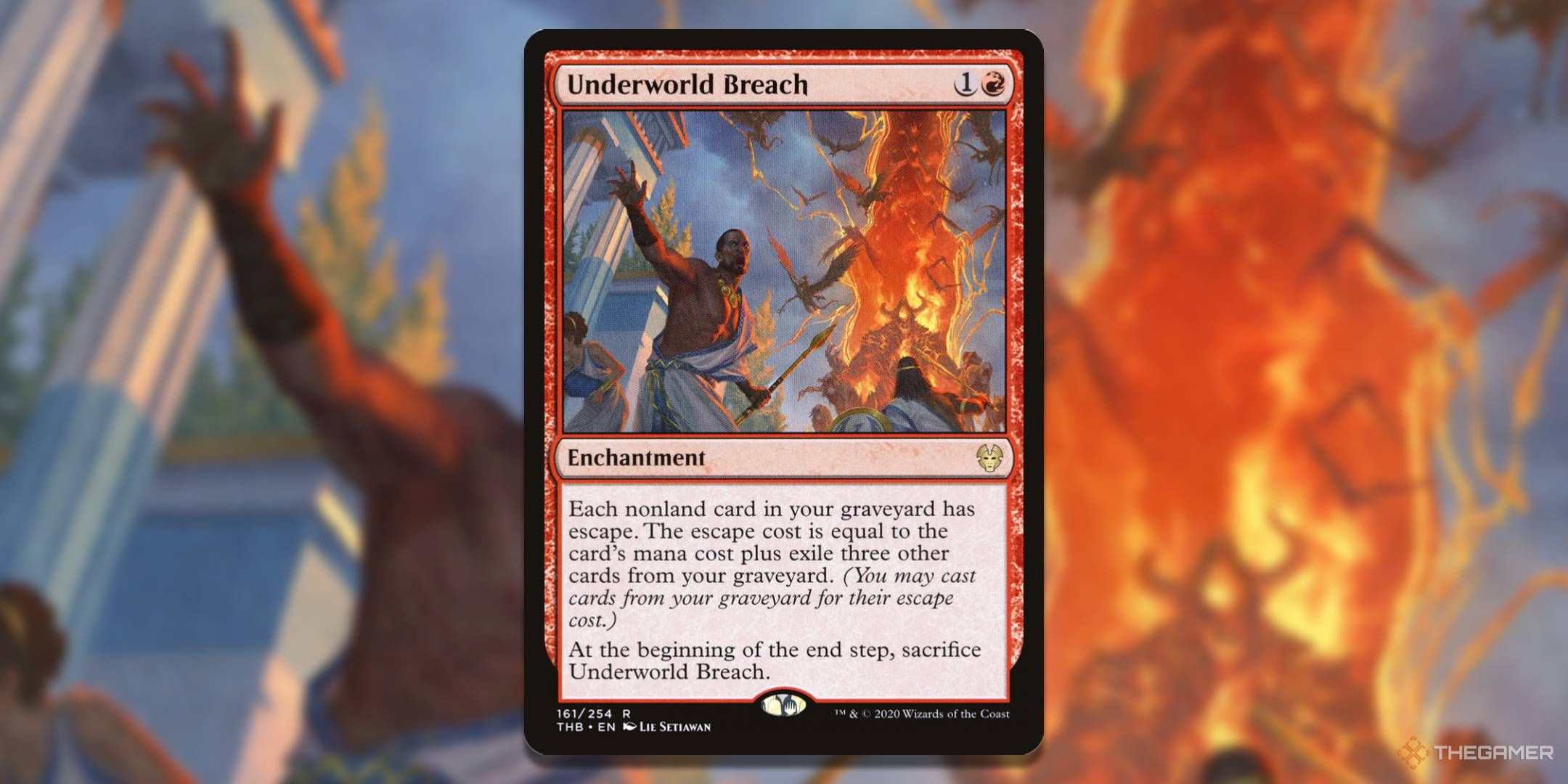 MTG Underworld Breach card with the art in the background.