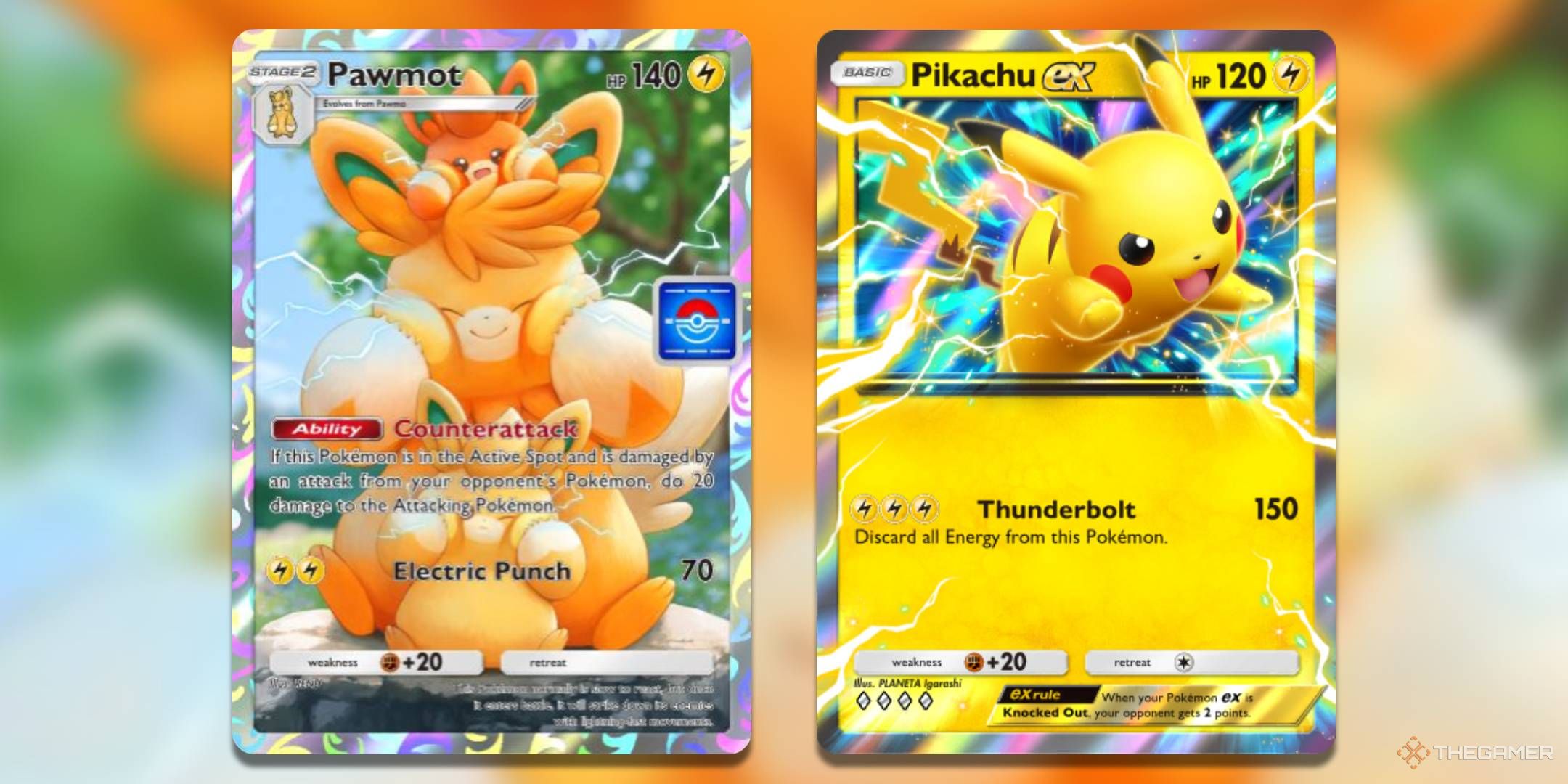 The Pawmot promo and the Pikachu ex card from Shining Revelry