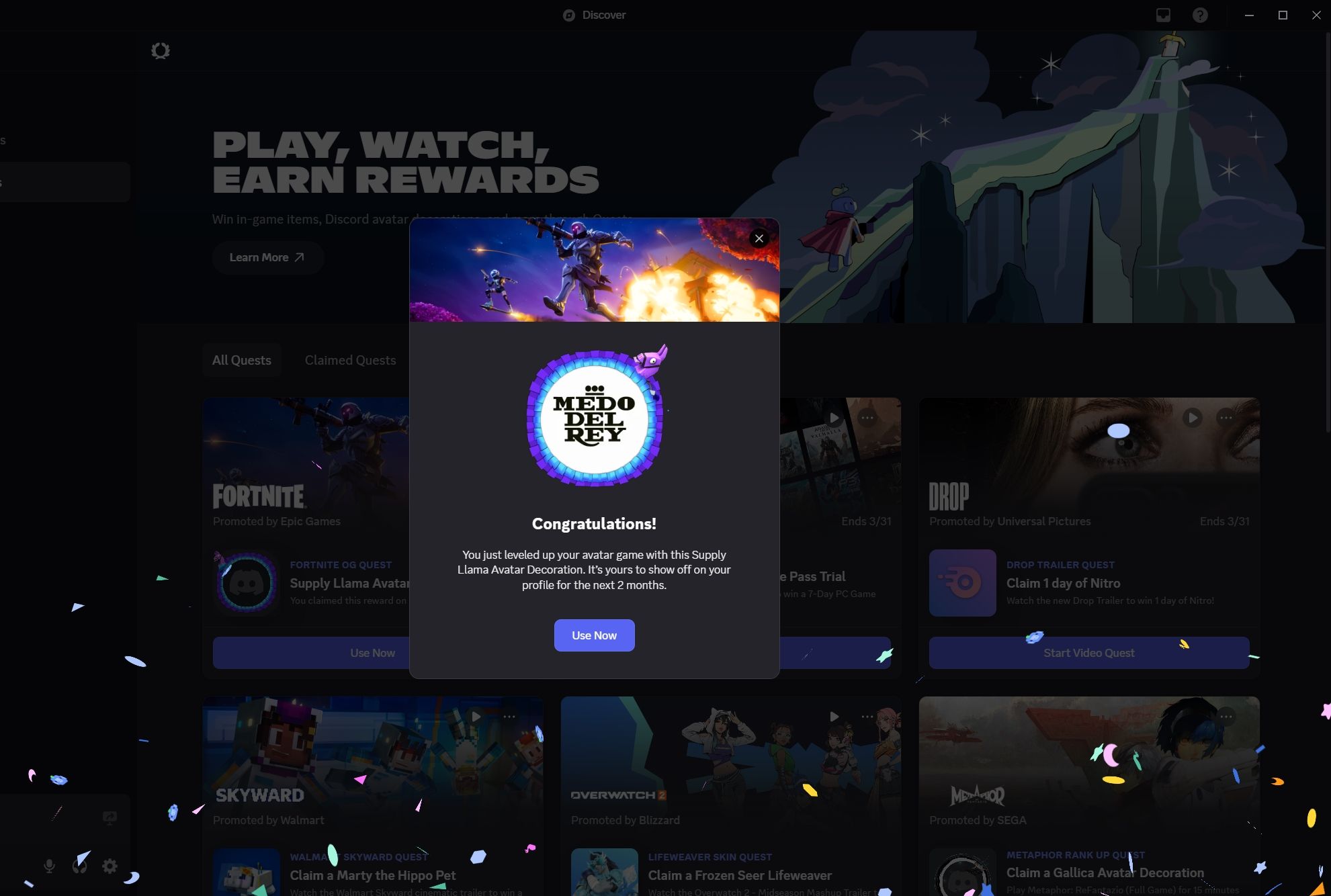 Player just obtained the Supply Llama Avatar Decoration in Discord - Fortnite