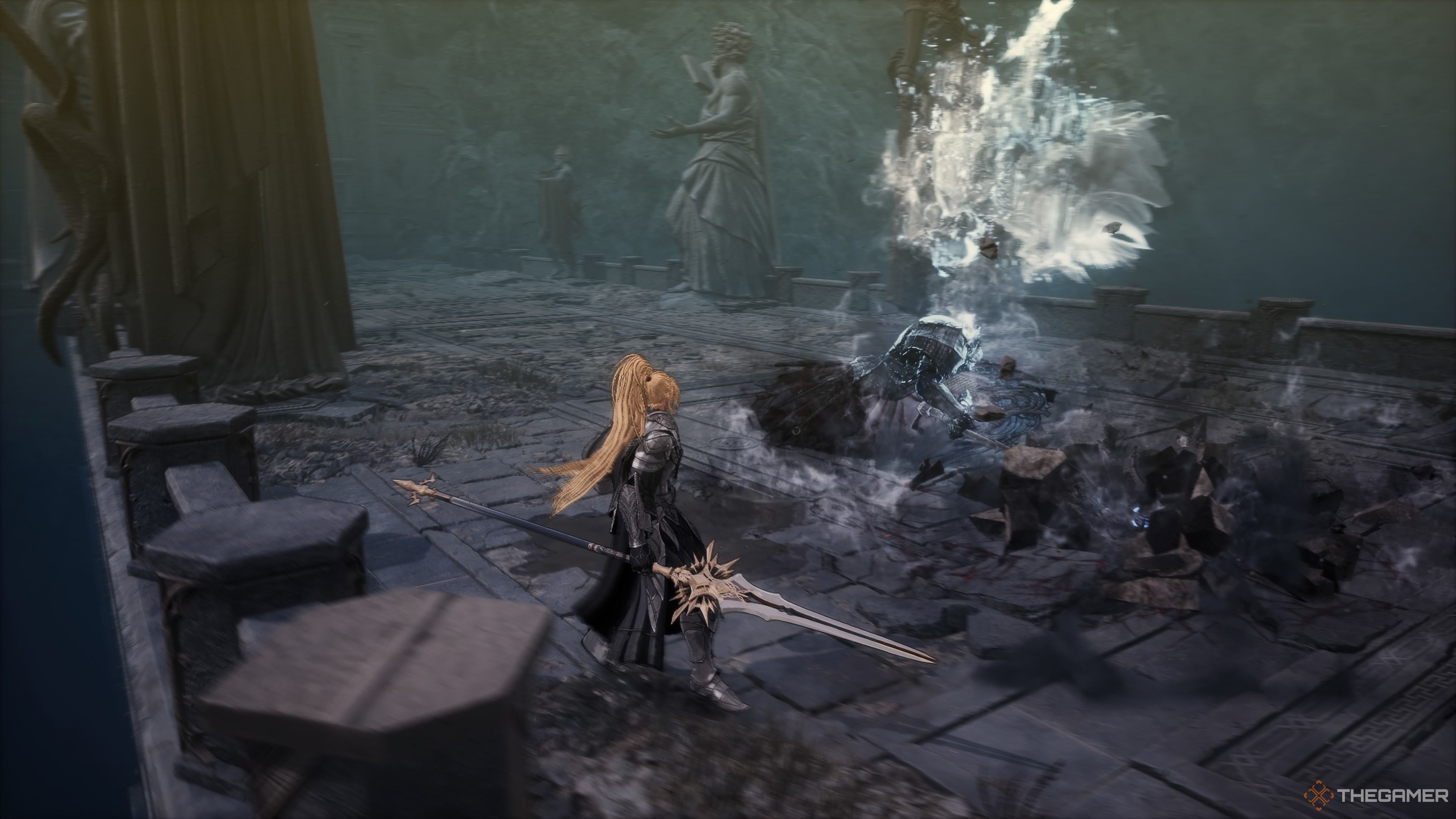 Pleuvious summoning spirits into the air during The Vow mission in The First Berserker Khazan.