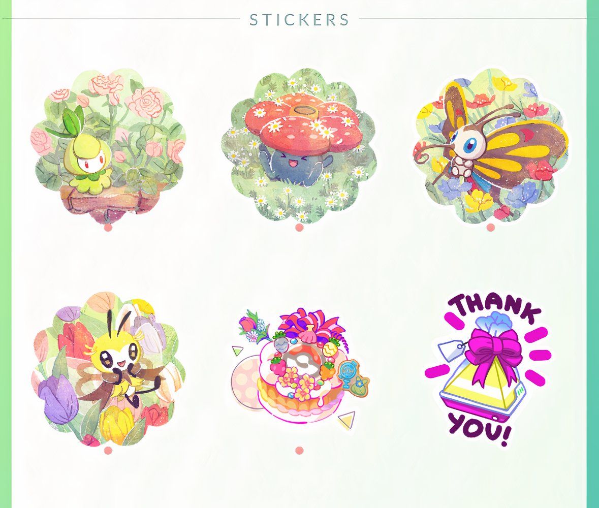 Six different Stickers in the shop page from Pokemon Go.