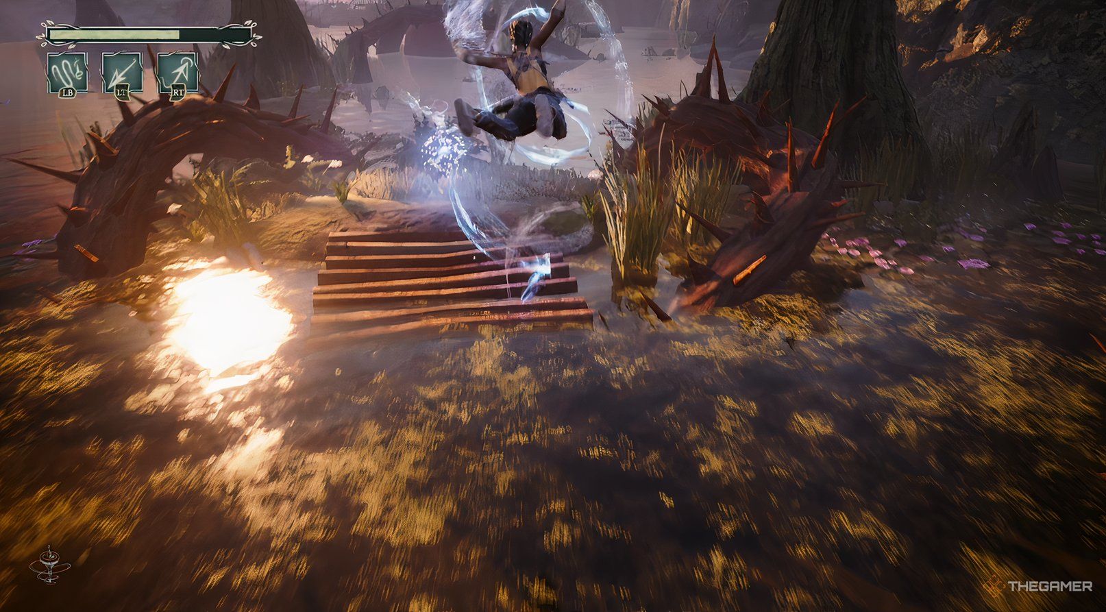 Hazel gliding to a collectible in South of Midnight