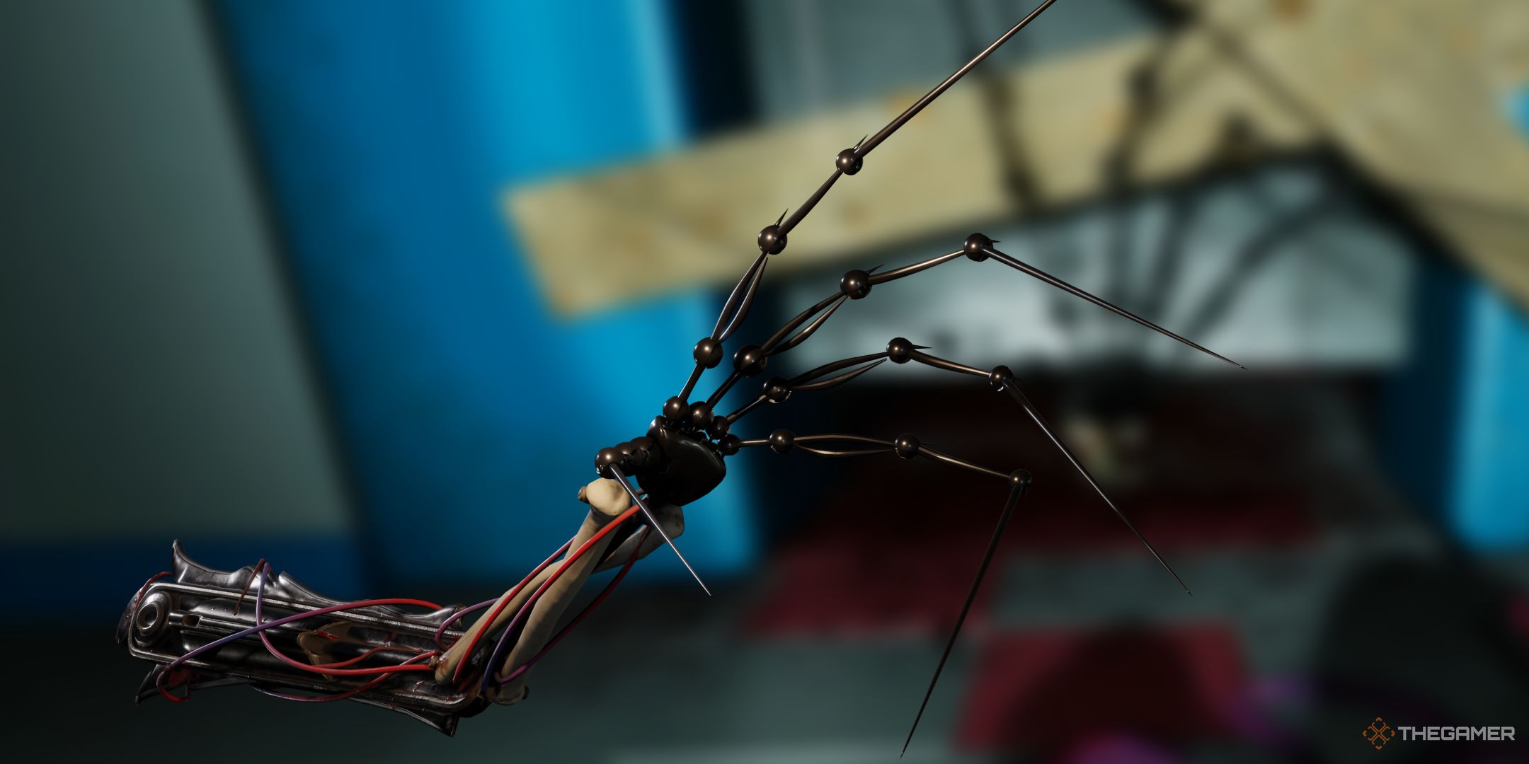 The Prototype's full body is hidden save for its hand in front of a blurred out image of their jumpscare from Poppy Playtime Chapter 2.