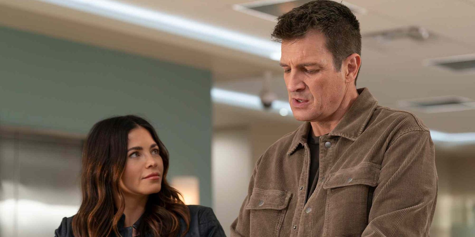 Bailey (Jenna Dewan) and Nolan (Nathan Fillion) on The Rookie