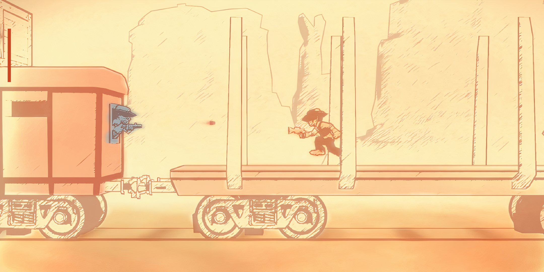 Cowboys shooting each other on a train in Gunman Clive.