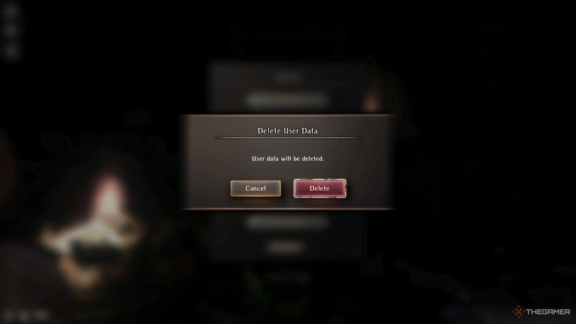 A screen asking for confirmation if you want to delete the user data in Wizardry Variants Daphne.