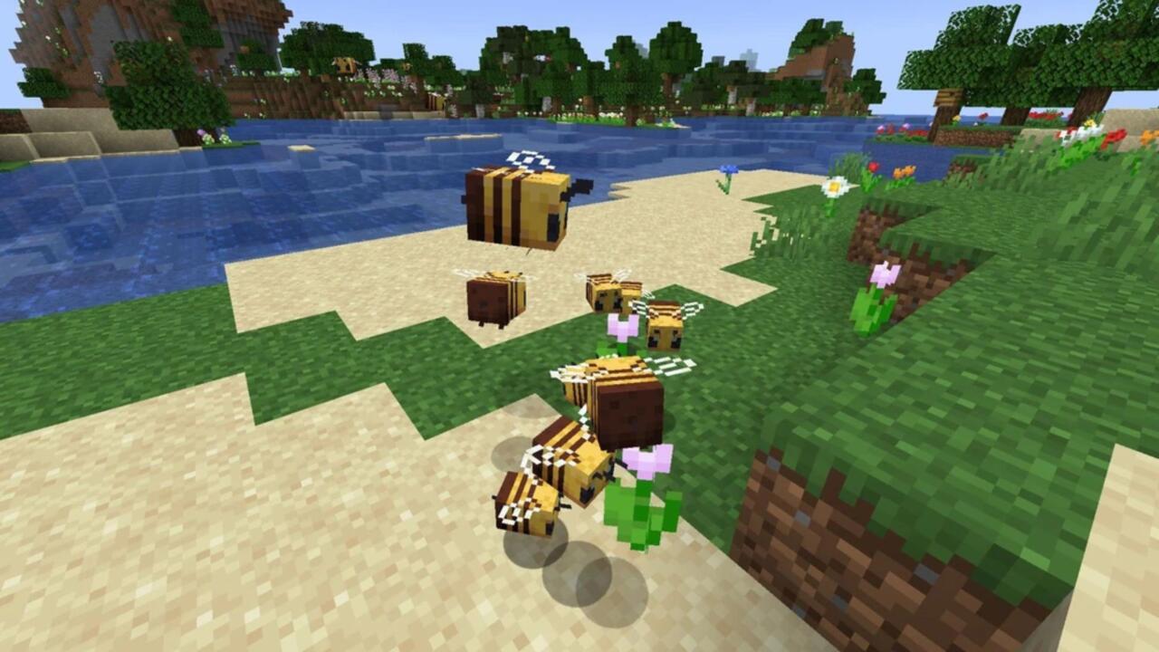 Minecraft bees in a flower forest