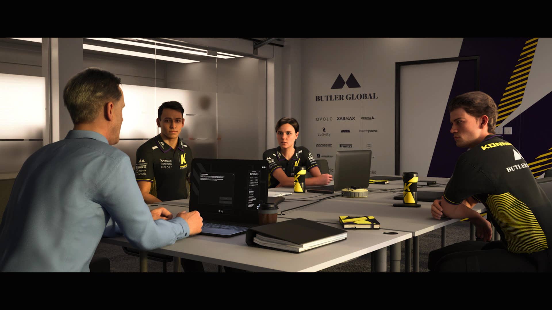 The main characters of F1 25's Braking Point 3 having a chat.