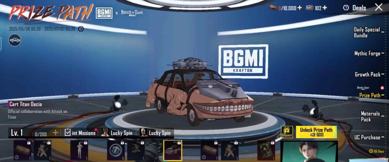 PUBG Mobile x Attack on Titan Prize Path Dacia finish