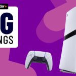 Promo image of the PS5 Pro on a purple GamesRadar+ background.