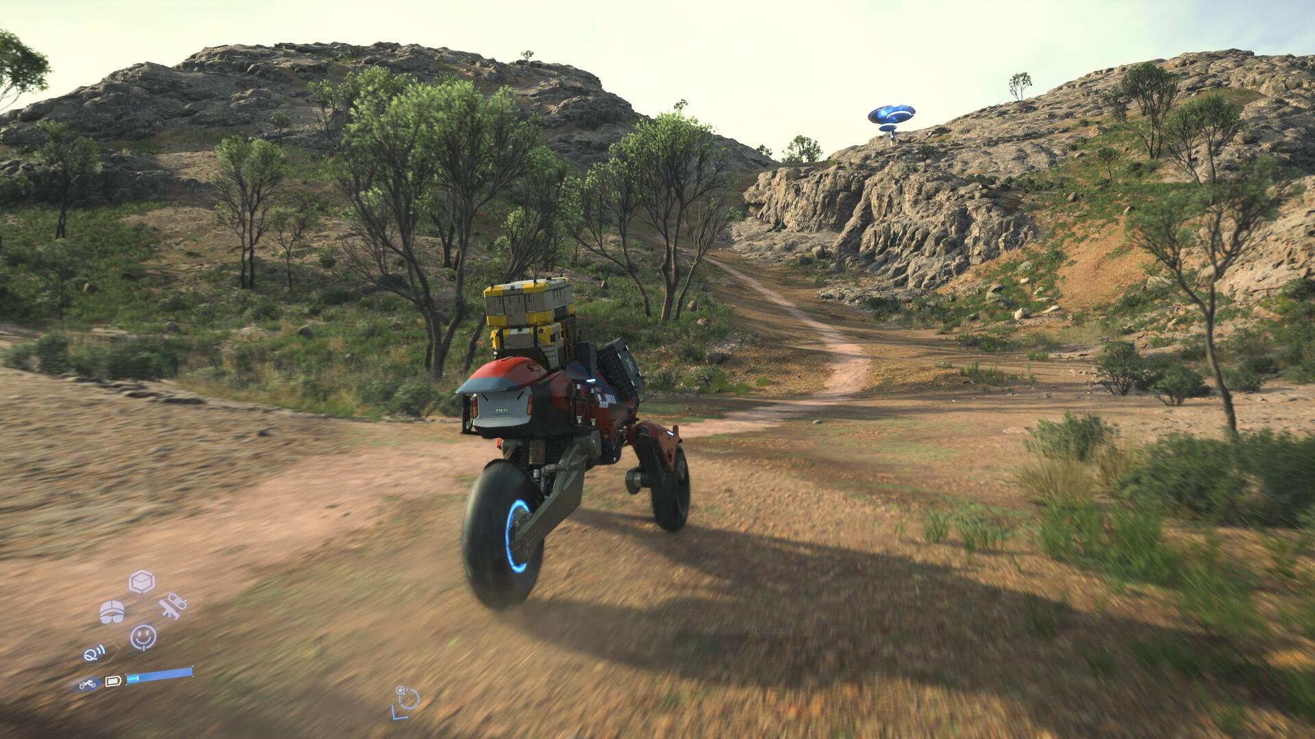 Sam rides a bike offroad in Death Stranding 2: On the Beach