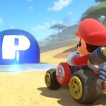 Mario Kart World screenshot featuring Mario and a P Switch