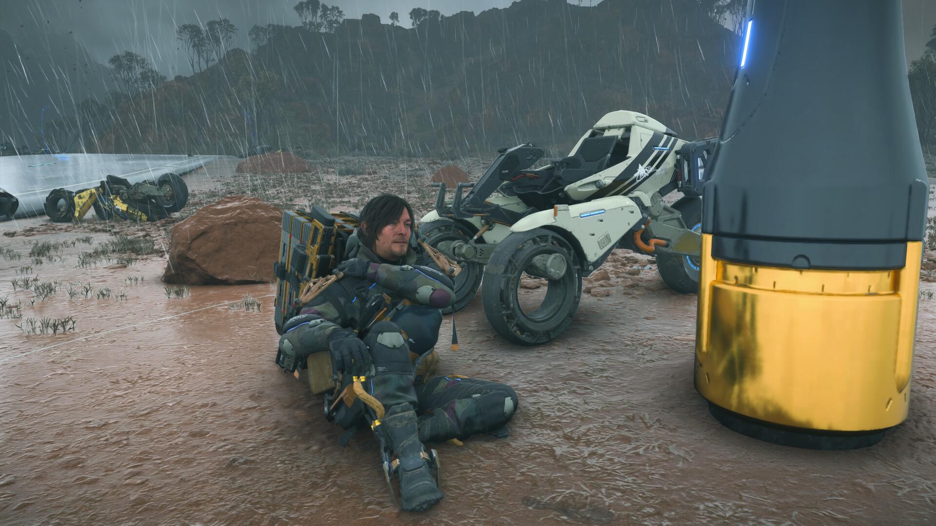 Sam massages his shoulders in Death Stranding 2: On the Beach