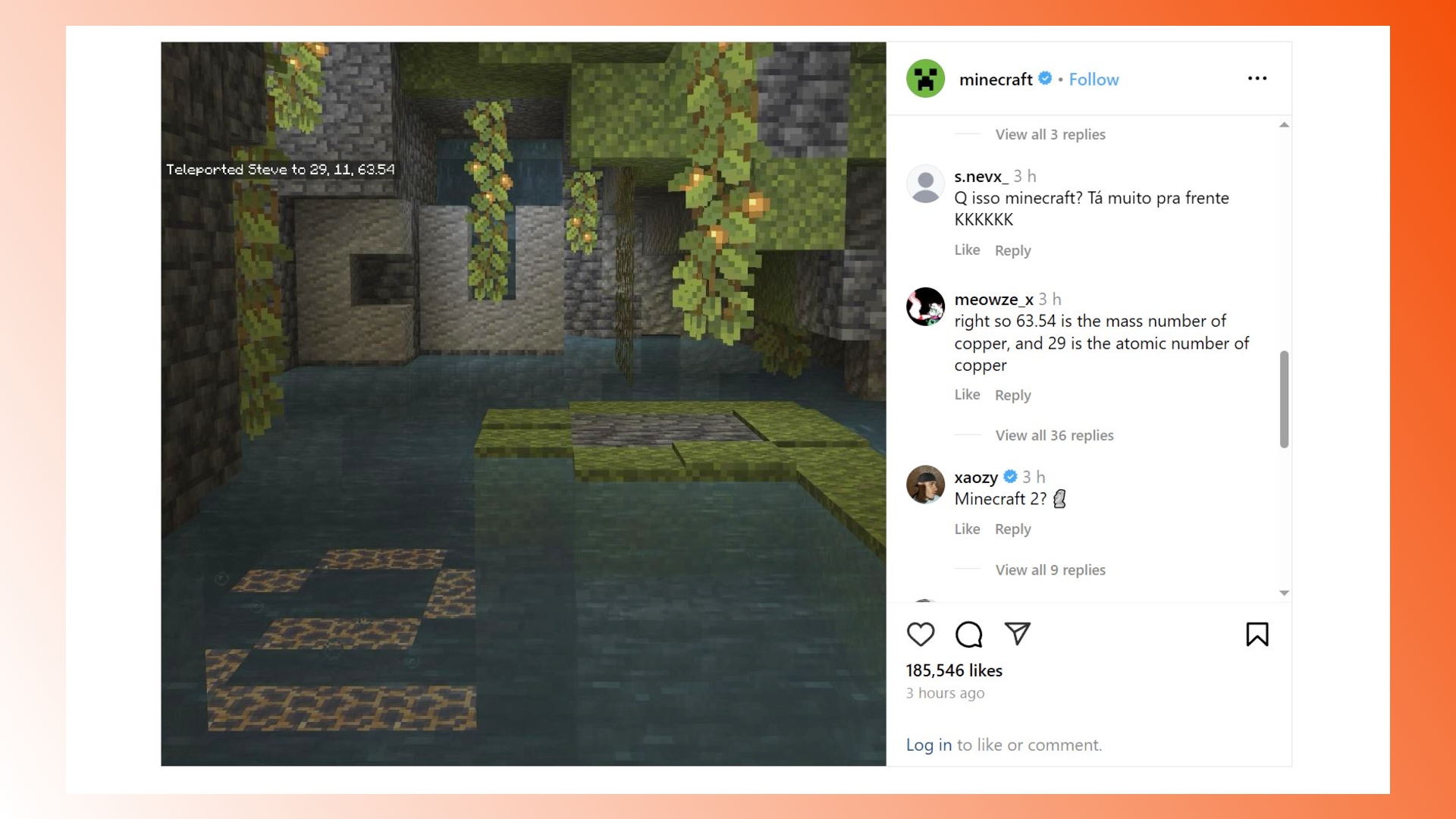 Minecraft: A screenshot of an instagram post teasing a future Minecraft update