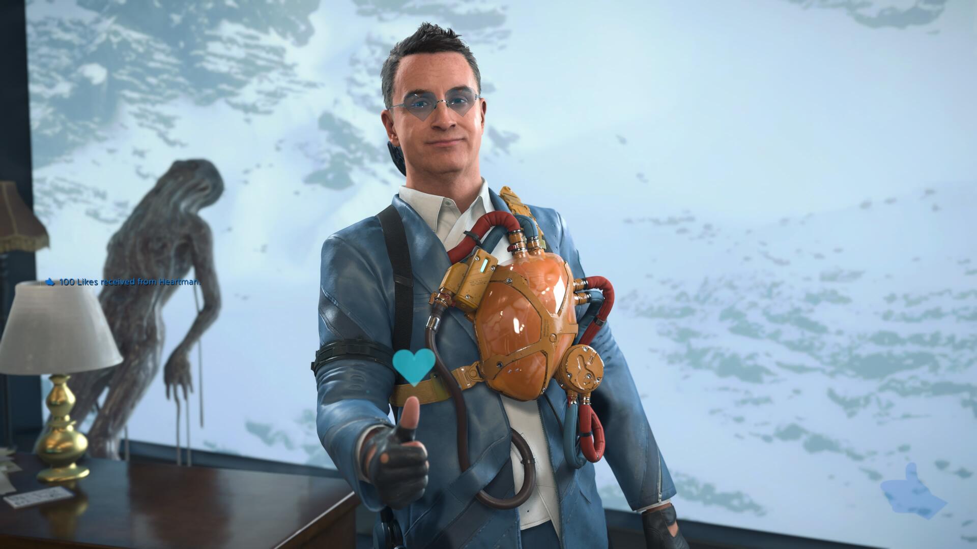 Heartman gives Sam a thumbs up in Death Stranding 2: On the Beach