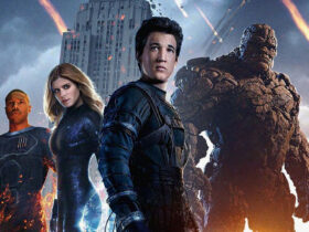 Michael B. Jordan as Human Torch, Kate Mara as Invisible Woman, Miles Teller as Mister Fantastic, and Jamie Bell as The Thing in 2015's Fantastic Four