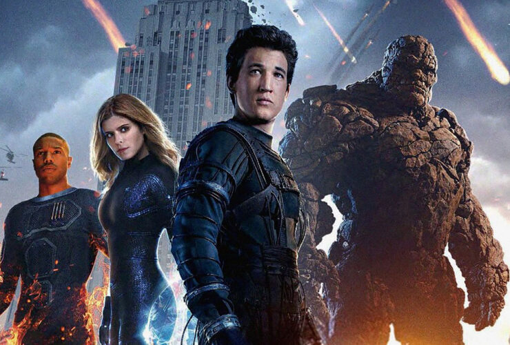 Michael B. Jordan as Human Torch, Kate Mara as Invisible Woman, Miles Teller as Mister Fantastic, and Jamie Bell as The Thing in 2015's Fantastic Four