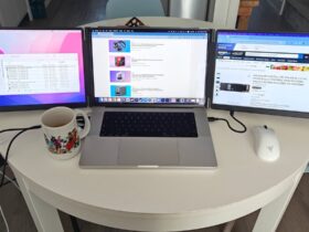 Tools of the trade: a triple screen laptop is how I'm covering Amazon's Prime Day sales