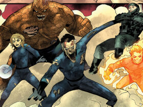 The zombie Fantastic Four leaping into action