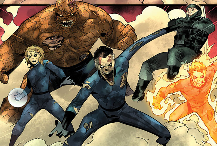 The zombie Fantastic Four leaping into action