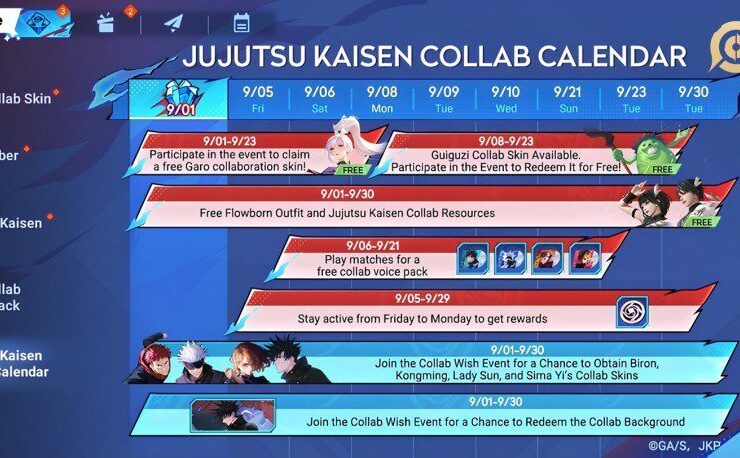 Honor of Kings Jujutsu Kaisen Collab Event Calendar, HoK Jujutsu Kaisen