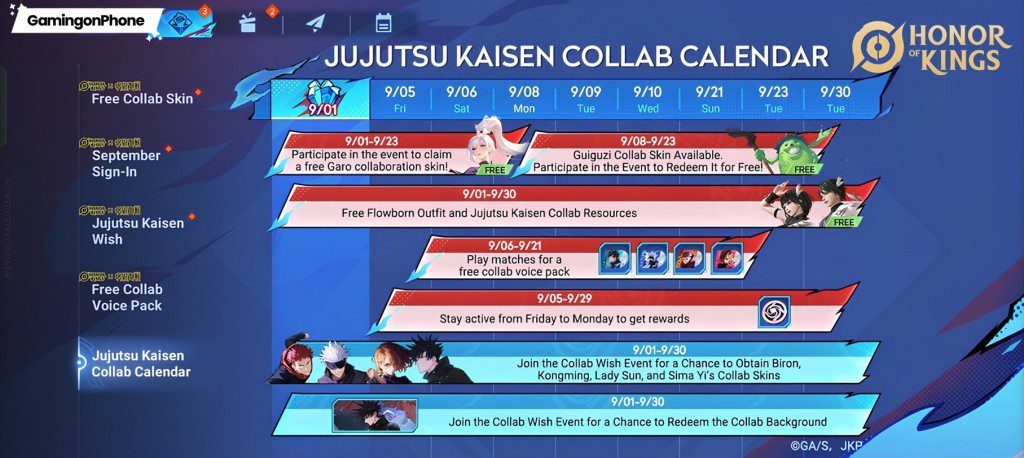 Honor of Kings Jujutsu Kaisen Collab Event Calendar, HoK Jujutsu Kaisen