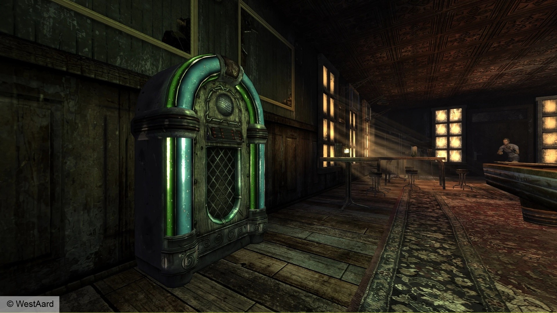 fallout new vegas 4k remaster jukebox in wooden house with credit.