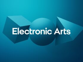 Electronic Arts logo with shape background
