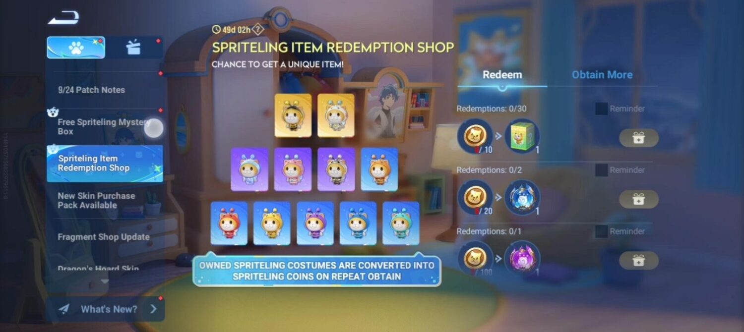 Spritelings Item Redemption Shop in HOK