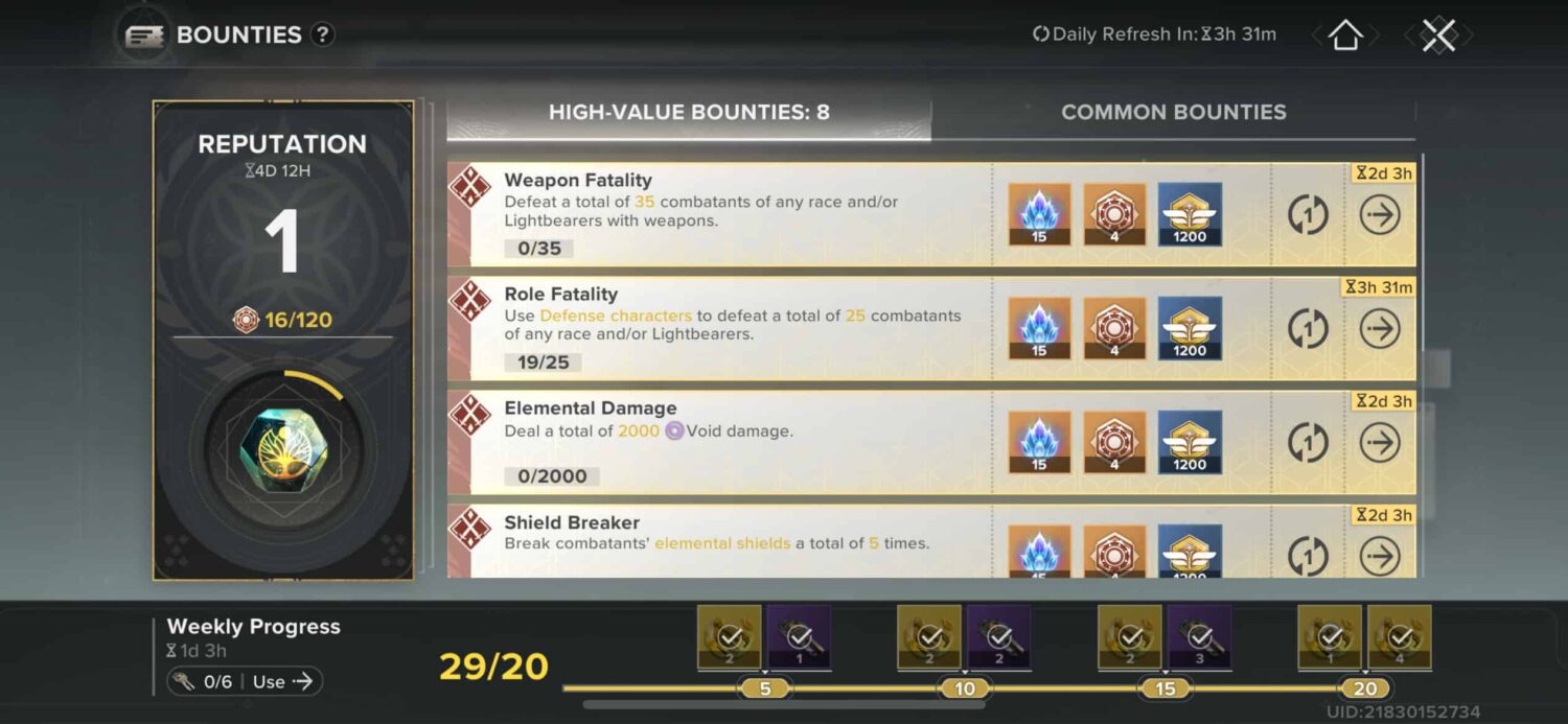 Bounties in Destiny: Rising