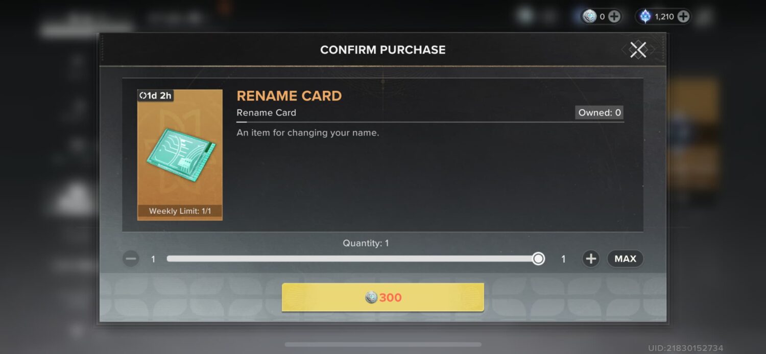 Rename Card in Destiny: Rising 